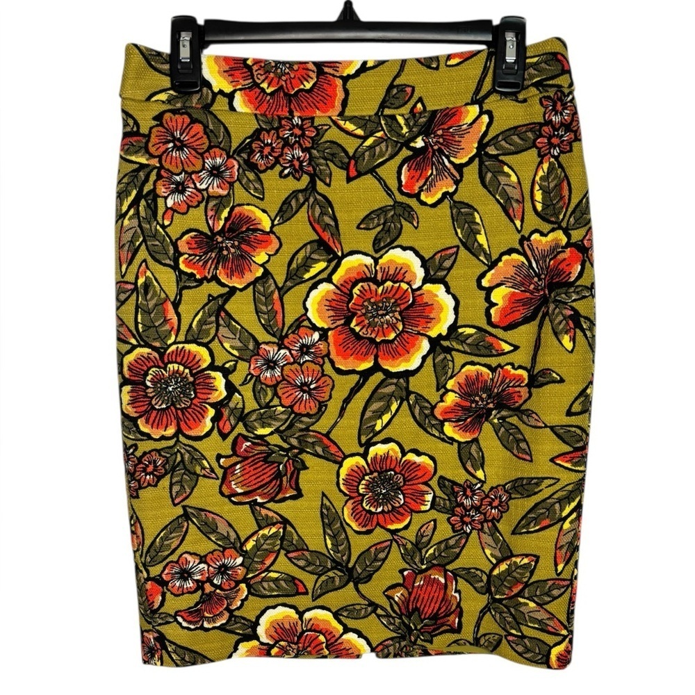 Loft Tweed Pencil Skirt Retro Floral Lined Woven Cotton Blend Size 6 Academia